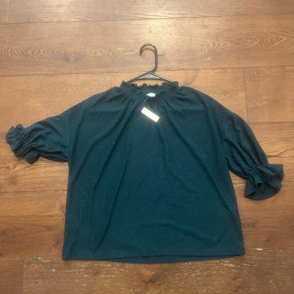 MADEWELL NEW WITH TAGS Green Relaxed Blouse with Ruffled Mandarin Collar